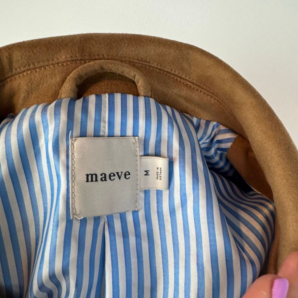 Maeve Faux Suede Trucker Jacket Camel Brown Size M Anthropologie - Picture 8 of 12